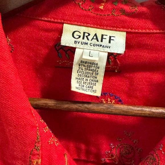 GRAFF Size large RED Stretch Denim jacket - Picture 5 of 10